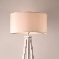 Coupon ⭐ Lampadaire Trépied Moderne Stylé Lampe sur Pied Design E27 Métal Textile Hauteur 153 cm Blanc [lux.pro] 😀 -Atmosphera Soldes 4059438144752 3
