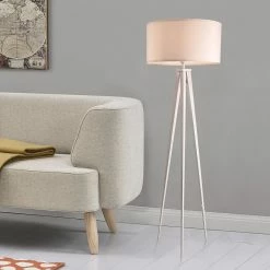 Coupon ⭐ Lampadaire Trépied Moderne Stylé Lampe sur Pied Design E27 Métal Textile Hauteur 153 cm Blanc [lux.pro] 😀 -Atmosphera Soldes 4059438144752 4