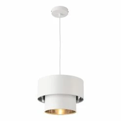 Le moins cher 😍 Lampe à Suspendre Moderne Suspension Design Douille E27 60W en Métal et Textile Diamètre 30 cm Blanc Argenté [lux.pro] 🧨 -Atmosphera Soldes 4059438150593 1