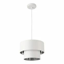 Le moins cher 😍 Lampe à Suspendre Moderne Suspension Design Douille E27 60W en Métal et Textile Diamètre 30 cm Blanc Argenté [lux.pro] 🧨 -Atmosphera Soldes 4059438150593 2