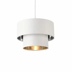 Le moins cher 😍 Lampe à Suspendre Moderne Suspension Design Douille E27 60W en Métal et Textile Diamètre 30 cm Blanc Argenté [lux.pro] 🧨 -Atmosphera Soldes 4059438150593 3