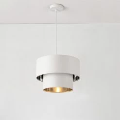 Le moins cher 😍 Lampe à Suspendre Moderne Suspension Design Douille E27 60W en Métal et Textile Diamètre 30 cm Blanc Argenté [lux.pro] 🧨 -Atmosphera Soldes 4059438150593 5