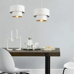 Le moins cher 😍 Lampe à Suspendre Moderne Suspension Design Douille E27 60W en Métal et Textile Diamètre 30 cm Blanc Argenté [lux.pro] 🧨 -Atmosphera Soldes 4059438150593 6