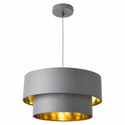 Meilleure affaire 🤩 Lampe à Suspendre Moderne Suspension Design Douille E27 60W en Métal et Textile Diamètre 40 cm Gris Doré [lux.pro] ✨