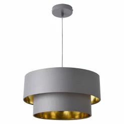 Meilleure affaire 🤩 Lampe à Suspendre Moderne Suspension Design Douille E27 60W en Métal et Textile Diamètre 40 cm Gris Doré [lux.pro] ✨ -Atmosphera Soldes 4059438150616 3