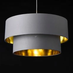Meilleure affaire 🤩 Lampe à Suspendre Moderne Suspension Design Douille E27 60W en Métal et Textile Diamètre 40 cm Gris Doré [lux.pro] ✨ -Atmosphera Soldes 4059438150616 4