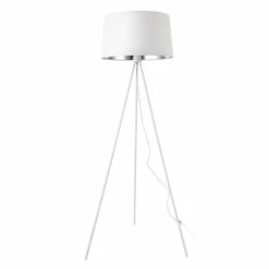 Bon marché ❤️ Lampadaire Trépied Moderne Stylé Lampe sur Pied Design E27 Métal Textile Hauteur 150 cm Blanc Argenté [lux.pro] ⌛ -Atmosphera Soldes 4059438150685 2