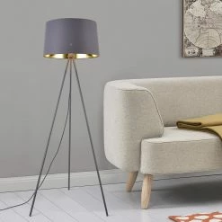 Bon marché ❤️ Lampadaire Trépied Moderne Stylé Lampe sur Pied Design E27 Métal Textile Hauteur 150 cm Blanc Argenté [lux.pro] ⌛ -Atmosphera Soldes 4059438150692 4
