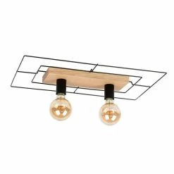 Meilleure affaire â Paris prix Plafonnier 2 TĂȘtes Design "Chester" 58cm ChĂȘne HuilĂ© â