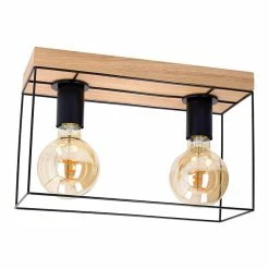 Budget 🌟 Paris prix Plafonnier Design 2 Têtes "Gretter" 55cm Chêne Huilé 🎉