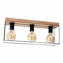 Tout neuf ⭐ Paris prix Plafonnier Design 3 Têtes "Gretter" 35cm Chêne Huilé 🌟