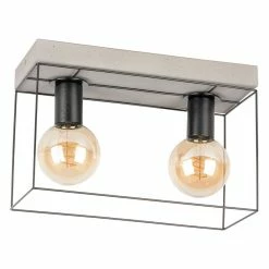 Vente flash 🛒 Paris prix Plafonnier Design 2 Têtes "Gretter" 55cm Gris & Noir ❤️