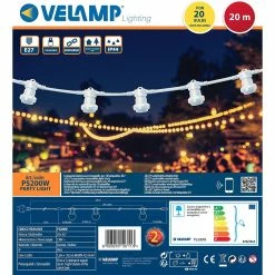 Le moins cher 👍 VELAMP PARTY LIGHT: Guirlande IP44 prolongeable 20m, 20 douilles E27, blanc 😀 -Atmosphera Soldes 8003910107113 5