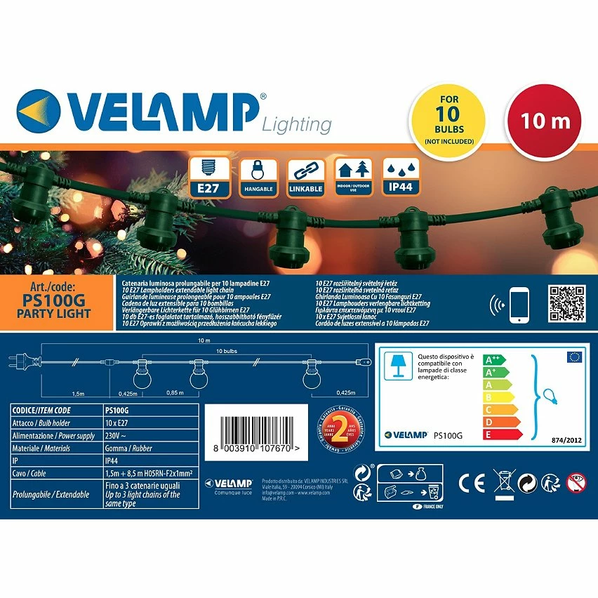 Meilleure vente ⭐ VELAMP PARTY LIGHT: Guirlande lumineuse IP44 extensible 10m, 10 x E27, H05RN-F2x1mm2, vert foncé 👍 8 Meilleure vente ⭐ VELAMP PARTY LIGHT: Guirlande lumineuse IP44 extensible 10m, 10 x E27, H05RN-F2x1mm2, vert foncé 👍 – Image 6