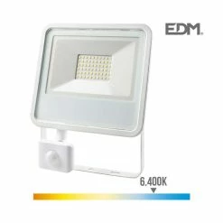 Vente flash 😀 EDM Projecteur LED à Détecteur 50W Blanc étanche IP65 3500lm (400W) - 6400K 😍