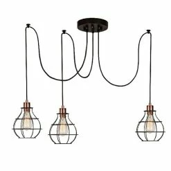Tout neuf 🎉 HOMEMANIA Lampe à Suspension Wire-Fall - Cuivre, noir - 180 x 180 x 113 cm 🌟