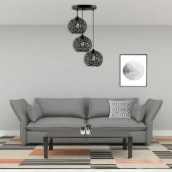 Meilleur prix 😀 HOMEMANIA Lampe à Suspension Seljuk - Noir - 65 x 65 x 117 cm 😉 -Atmosphera Soldes 8681847167440 3