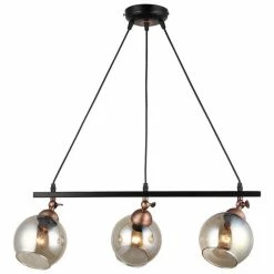 Meilleure vente 👏 HOMEMANIA Lampe à Suspension Serrta - Noir, Cuivre - 15 x 60 x 90 cm ✔️