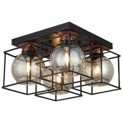 Budget 👏 HOMEMANIA Lampe de Plafond Arne - Noir, Cuivre - 37 x 37 x 22 cm 😀