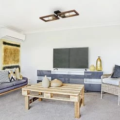 Tout neuf 🛒 HOMEMANIA Lampe de Plafond Era - Or, Noir, Bois - 62 x 17 x 9 cm 👍 -Atmosphera Soldes 8699508164615 2