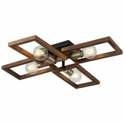Grosses soldes ❤️ HOMEMANIA Lampe de Plafond Era - Or, Noir, Bois - 70 x 66 x 12 cm ⌛