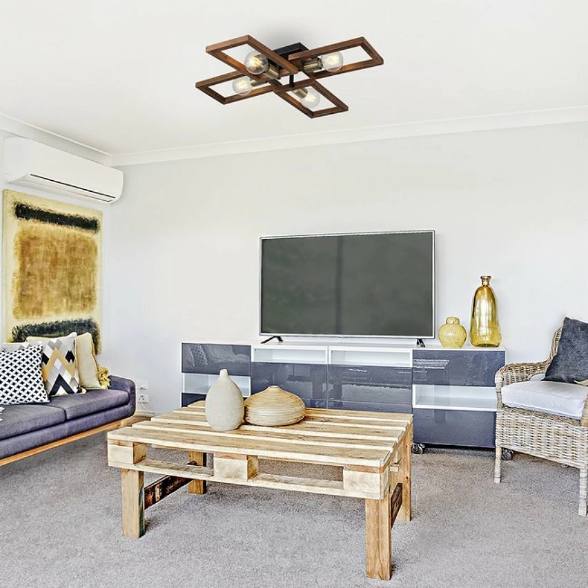 Grosses soldes ❤️ HOMEMANIA Lampe de Plafond Era - Or, Noir, Bois - 70 x 66 x 12 cm ⌛ 4 Grosses soldes ❤️ HOMEMANIA Lampe de Plafond Era - Or, Noir, Bois - 70 x 66 x 12 cm ⌛ – Image 2