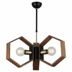 Remise 👏 Homemania Lampe à Suspension Lugo - Or, Noir, Bois - 47 x 47 x 69 cm 🔥
