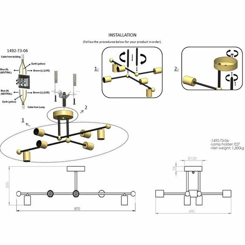 Vente flash ✨ HOMEMANIA Lampe de Plafond Rena - Or, noir - 49 x 87 x 20 cm 😉 5 Vente flash ✨ HOMEMANIA Lampe de Plafond Rena - Or, noir - 49 x 87 x 20 cm 😉 – Image 3