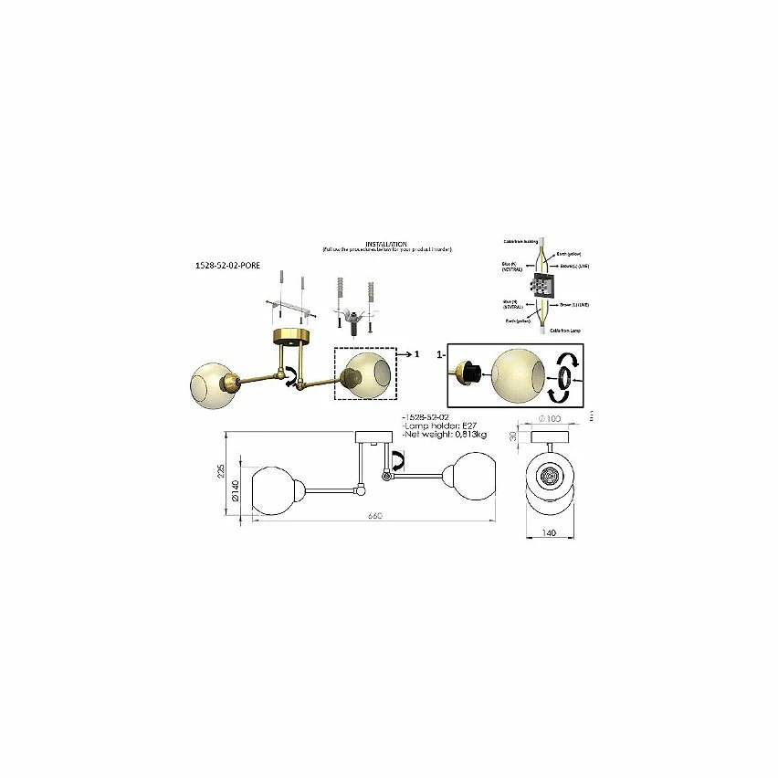 Budget 😍 HOMEMANIA Lampe de Plafond Pore - Or - 14 x 66 x 23 cm ❤️ 5 Budget 😍 HOMEMANIA Lampe de Plafond Pore - Or - 14 x 66 x 23 cm ❤️ – Image 3