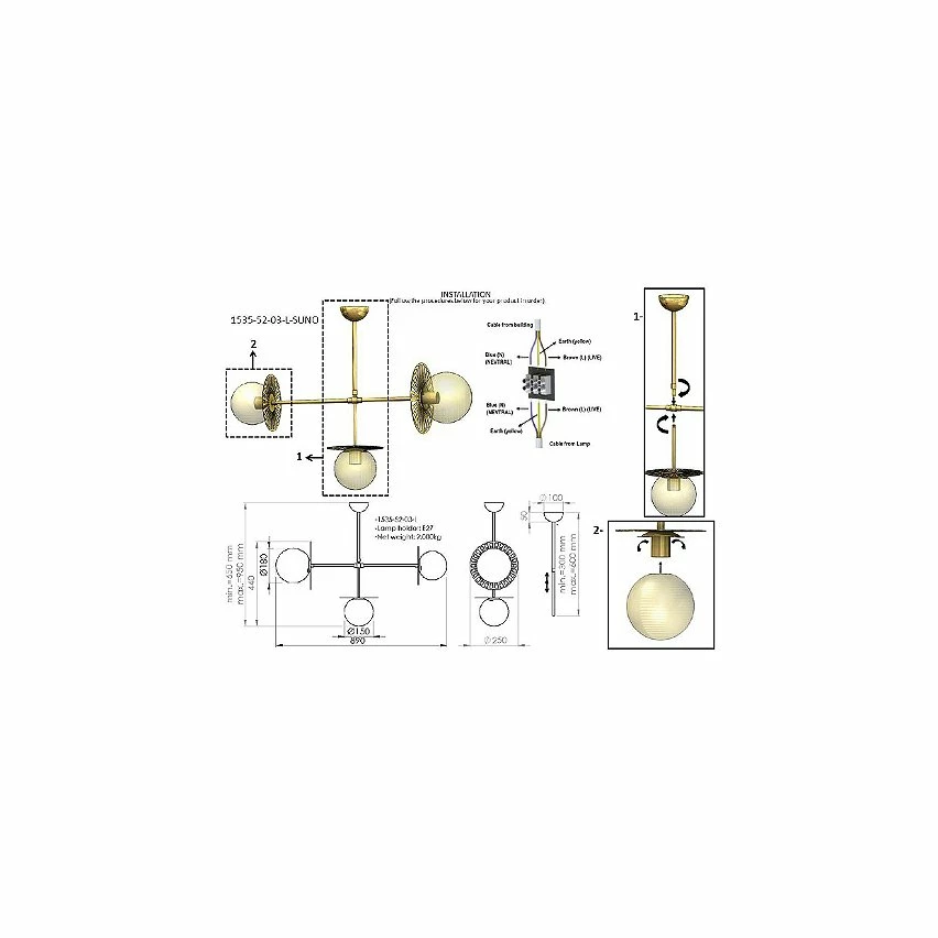 Remise ❤️ HOMEMANIA Lampe de suspension Suno - Or - 25 x 89 x 95 cm ✔️ 5 Remise ❤️ HOMEMANIA Lampe de suspension Suno - Or - 25 x 89 x 95 cm ✔️ – Image 3