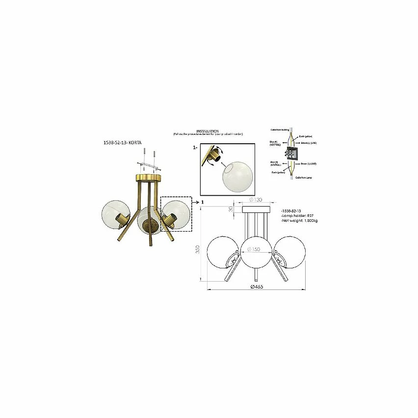 Grosses soldes ✨ HOMEMANIA Lampe de Plafond Korta - Or - 47 x 47 x 35 cm 🤩 5 Grosses soldes ✨ HOMEMANIA Lampe de Plafond Korta - Or - 47 x 47 x 35 cm 🤩 – Image 3