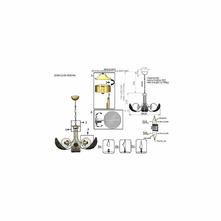 Promo 🎁 HOMEMANIA Lustre Padova - Or - 64 x 64 x 95 cm 😉 5 Promo 🎁 HOMEMANIA Lustre Padova - Or - 64 x 64 x 95 cm 😉 – Image 3