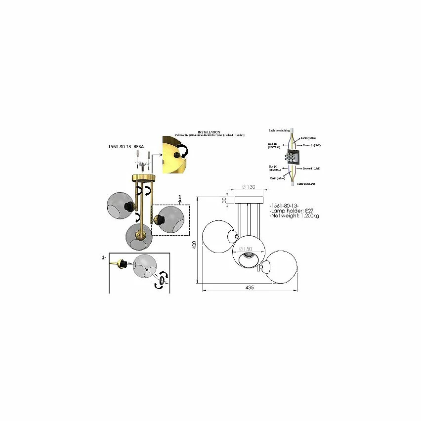 Bon marché 🎁 HOMEMANIA Lampe de Plafond Bera - Or - 46 x 46 x 40 cm 🔔 5 Bon marché 🎁 HOMEMANIA Lampe de Plafond Bera - Or - 46 x 46 x 40 cm 🔔 – Image 3