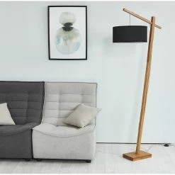 Promo ❤️ ATHM Design Lampadaire LENNY Noir - abat jour Tissu pieds Bois 🧨 -Atmosphera Soldes 8790266423300 3