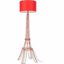 Coupon 🤩 ATHM Design Lampadaire EIFFEL Rouge - abat jour tissu pieds Metal ⭐