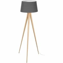 Nouveau 🎉 ATHM Design Lampadaire RENEE Gris - abat jour tissu pieds metal effet bois 🎁