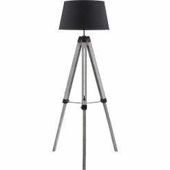 Budget 🔔 ATHM Design Lampadaire ASHER Noir - abat jour Tissu pieds Bois 🔥
