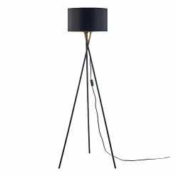 Meilleure vente 💯 ATHM Design Lampadaire APOLLA Noir - abat jour tissu pieds metal ❤️