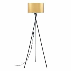 Coupon 🎉 ATHM Design Lampadaire MIKA Noir - abat jour PVC doré pieds Metal 🛒