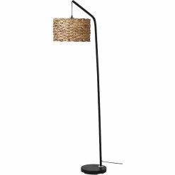 Meilleure affaire ✔️ ATHM Design Lampadaire ASGER Beige - abat jour Rotin pieds Metal Noir 🧨